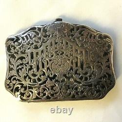 Victorian Solid Silver Open Work Filigree Inlay Coin Purse, Original Silk Lined