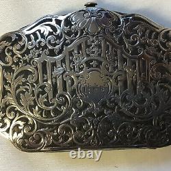 Victorian Solid Silver Open Work Filigree Inlay Coin Purse, Original Silk Lined