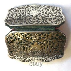 Victorian Solid Silver Open Work Filigree Inlay Coin Purse, Original Silk Lined