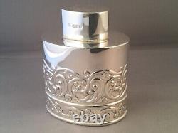 Victorian Solid Silver Oval Tea Caddy, London C1898