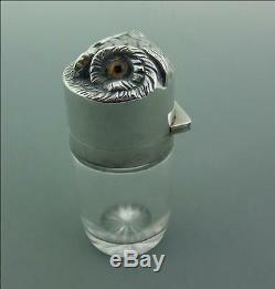 Victorian Solid Silver Owl Topped Smelling Salts Bottle Goldsmiths Silversmiths