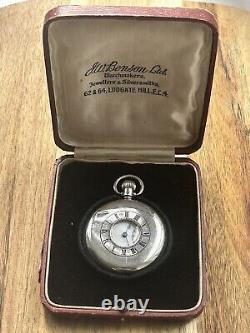 Victorian Solid Silver Pocket Watch Half Hunter J. W Benson 1936 boxed