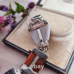 Victorian Solid Silver Scottish Banded Agate Fancy Panel Bracelet