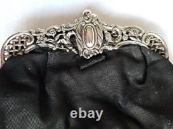 Victorian Solid Silver Silk Moire Frame Handbag, Henry Mathews Bir 1901