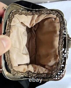 Victorian Solid Silver Silk Moire Frame Handbag, Henry Mathews Bir 1901