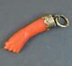 Victorian Solid Silver And Coral Hand Carved Figa Charm Pendant