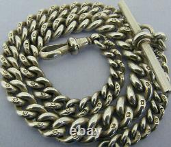 Victorian Solid Sterling Silver Albert Pocket Watch Chain & T-Bar Bir 1896
