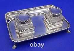 Victorian Solid sterling silver ink well & Cut Glass with stand. London 1901