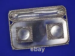 Victorian Solid sterling silver ink well & Cut Glass with stand. London 1901