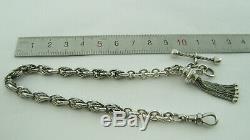Victorian Sterling Silver Albertina Pocket Watch Chain with Tassels 20 Grammes