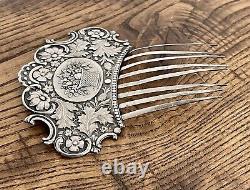 Victorian Sterling Silver'Basket of Flowers' Large Hair Comb