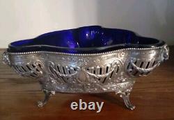 Victorian Sterling Silver Cobalt Serving Dish