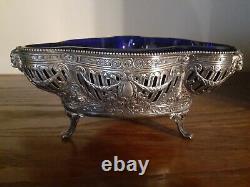 Victorian Sterling Silver Cobalt Serving Dish