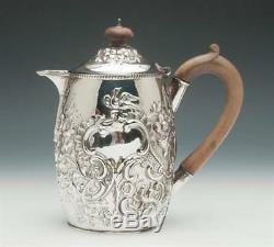 Victorian Sterling Silver Coffee Pot/ Jug, Hand Chased, Birmingham, England 1879