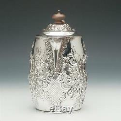 Victorian Sterling Silver Coffee Pot/ Jug, Hand Chased, Birmingham, England 1879