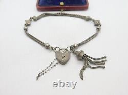 Victorian Sterling Silver Dice Form Albertina Bracelet with Tassel Antique c1880