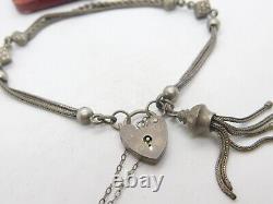 Victorian Sterling Silver Dice Form Albertina Bracelet with Tassel Antique c1880