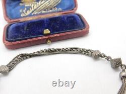 Victorian Sterling Silver Dice Form Albertina Bracelet with Tassel Antique c1880