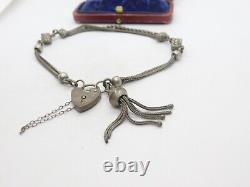 Victorian Sterling Silver Dice Form Albertina Bracelet with Tassel Antique c1880