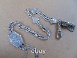 Victorian Sterling Silver Fancy Albert Pocket Watch Chain Tassel & Coins