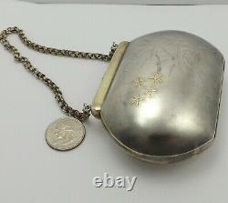 Victorian Sterling Silver Gold Wash Engraved Hard Coin Purse 117gr Macy 1890