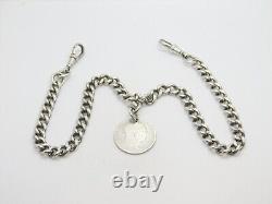 Victorian Sterling Silver Graduating Watch Chain with Fob 1897 Birmingham