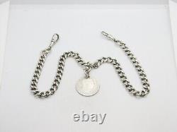 Victorian Sterling Silver Graduating Watch Chain with Fob 1897 Birmingham