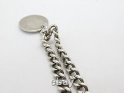 Victorian Sterling Silver Graduating Watch Chain with Fob 1897 Birmingham