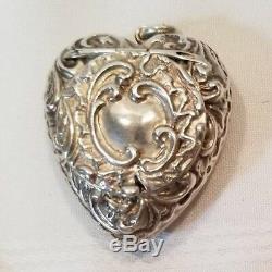 Victorian Sterling Silver Heart Pendant Locket Box 1899