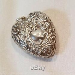 Victorian Sterling Silver Heart Pendant Locket Box 1899