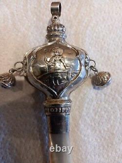 Victorian Sterling Silver Nursery Rhyme Baby Rattle 1933 Crisford&Norris