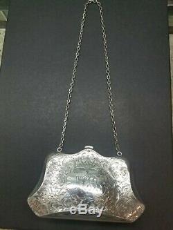 Victorian Sterling Silver Purse/Card Case/Handbag Detailed Etching