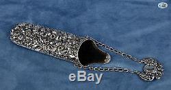 Victorian Sterling Silver Repoussé Spectacle Eyeglasses Case with Chain 1880