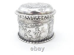 Victorian Sterling Silver Repousse Trinket Box Charming Scenes Antique 1893