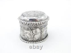 Victorian Sterling Silver Repousse Trinket Box Charming Scenes Antique 1893