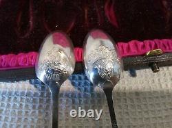 Victorian Sterling Silver Set 6 Shell Finial Picture Back Coffee Spoons & Tongs