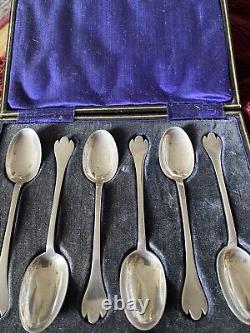 Victorian Sterling Silver Spoons x6 In Box 1890s William Gallimore & Sons