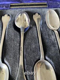 Victorian Sterling Silver Spoons x6 In Box 1890s William Gallimore & Sons