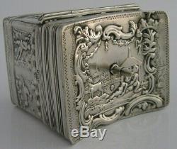 Victorian Sterling Silver Tea Caddy Box Stag Hunting Victorian 1901 Antique