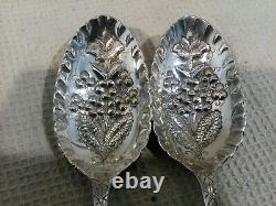 Victorian Sterling Silver Thistle Berry Serving Spoons Blank Cartouche 1891 146g