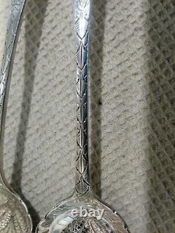 Victorian Sterling Silver Thistle Berry Serving Spoons Blank Cartouche 1891 146g