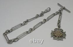 Victorian Sterling Silver Trombone Link Albert Chain (12) & Fob- H/M 1900 (47g)