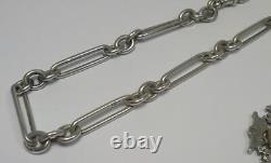 Victorian Sterling Silver Trombone Link Albert Chain (12) & Fob- H/M 1900 (47g)