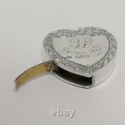 Victorian Sterling Silver Vesta Heart & Agate Shamrock Birmingham 1893 P1127 16