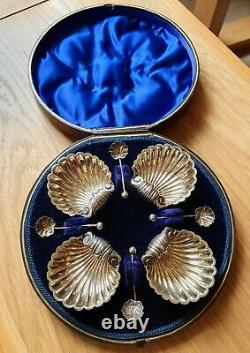 Victorian Sterling Silver shell dishes (set of 4) in original velvet casing