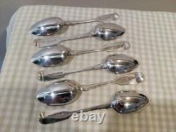 Victorian Sterling Solid Silver Set 6 Fiddle Desert Spoons London 1854 256g VGC