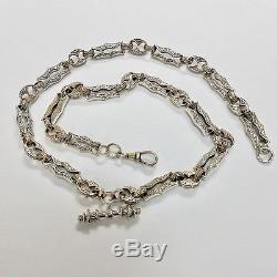 Victorian Style Albert Necklace Watch Chain 925 Sterling Silver Mens Hallmarked