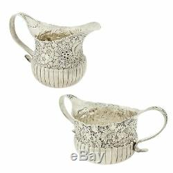 Victorian Tiffany & Co. Repousse Sterling Silver Sugar Bowl & Creamer Jug 1880