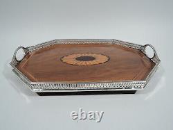 Victorian Tray Antique Regency Tea Marquetry English Sterling Silver Wood