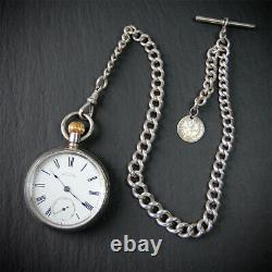 Victorian Waltham Model 1888 Sterling Silver OF Pocket Watch with Chain